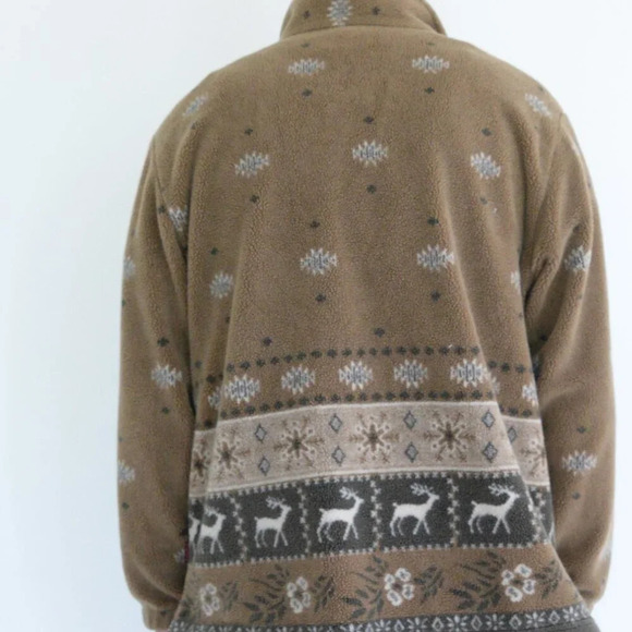 Woolrich Brown And Tan Reindeer Snowflake Fleece Hack Zip Pullover Sweater Large - Picture 2 of 11